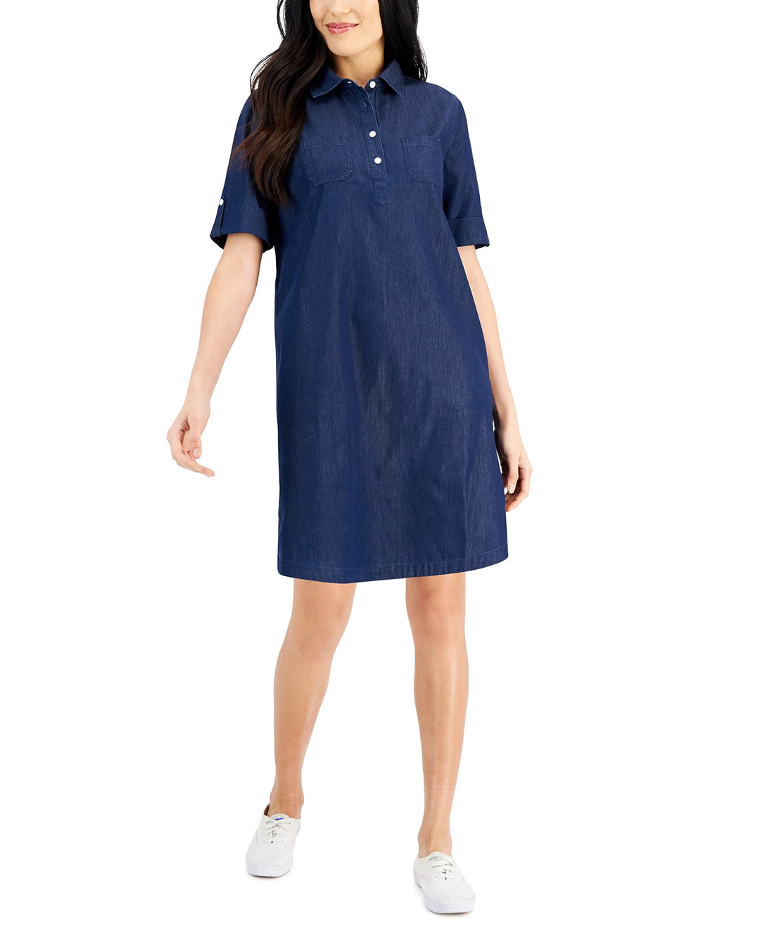 Karen Scott Womens Solid Chambray Dress