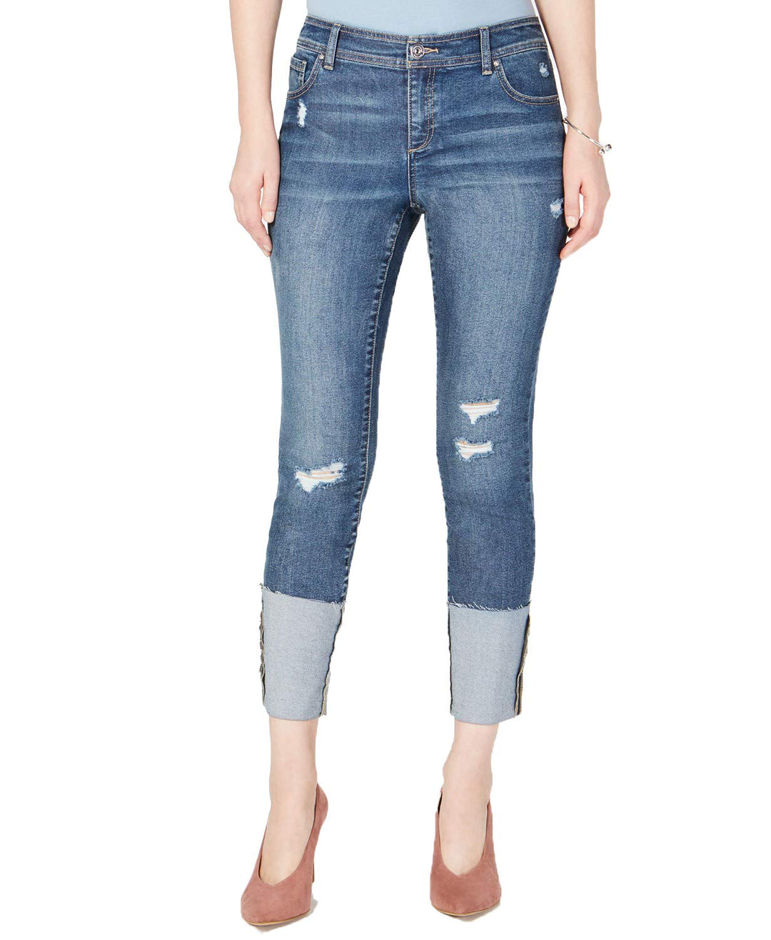 Ripped Cuffed Skinny Jeans