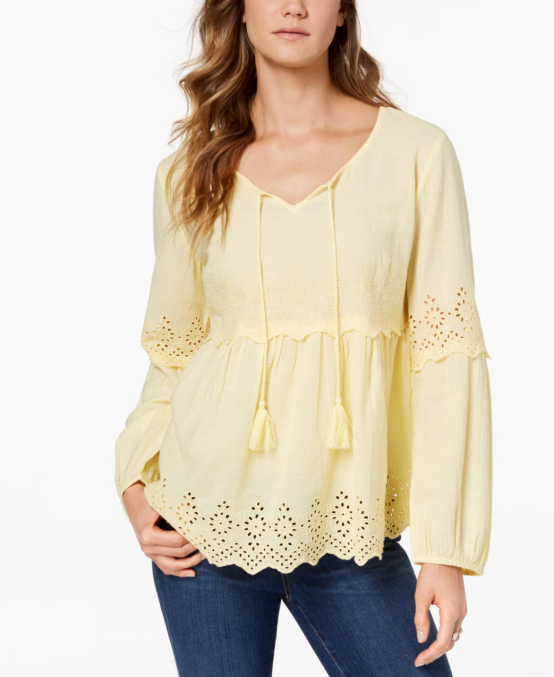 Eyelet Bell-Sleeve Top