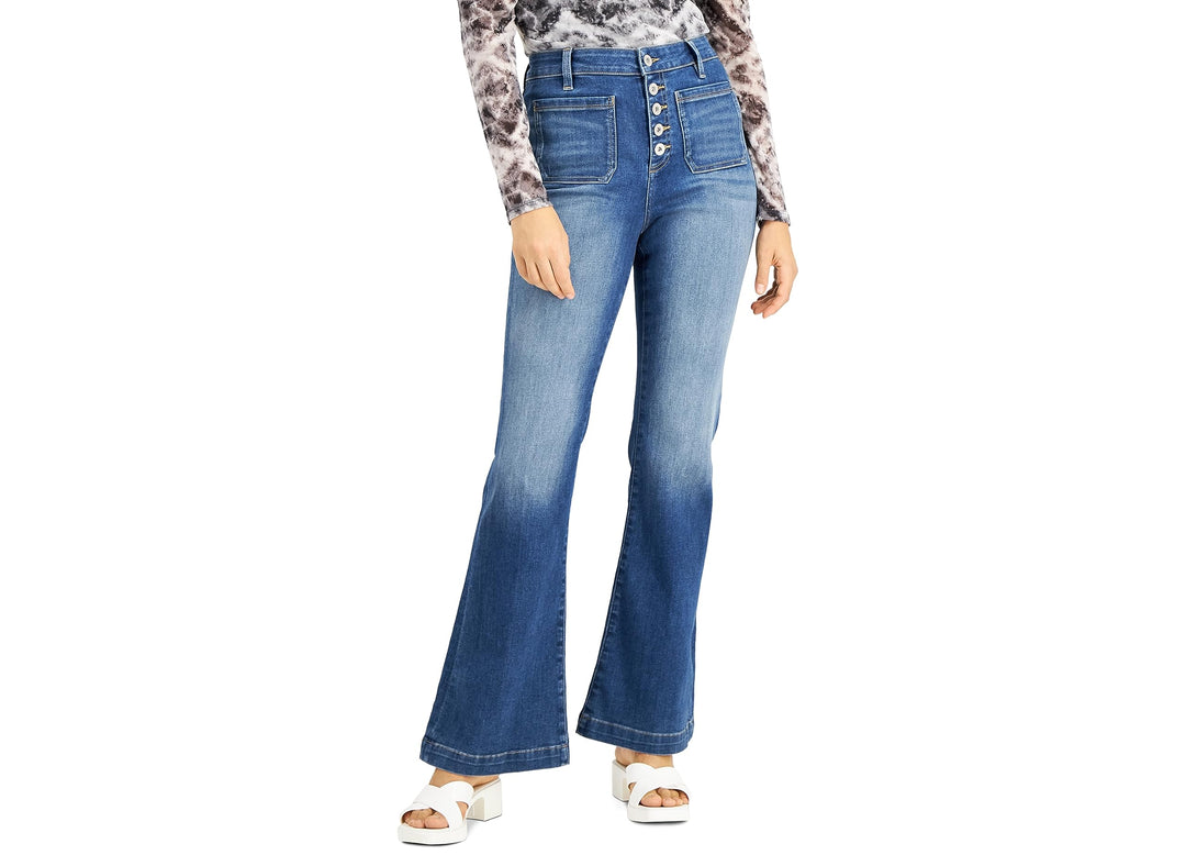 INC International Concepts High Rise Button Front Flare Jeans
