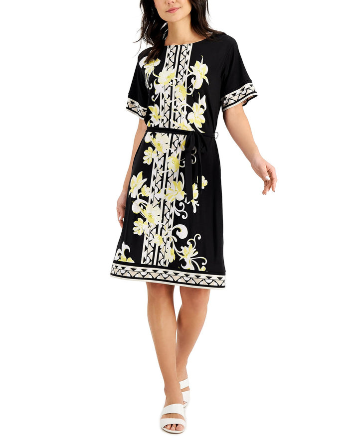 JM Collection Petite Floral Print Belted Dress