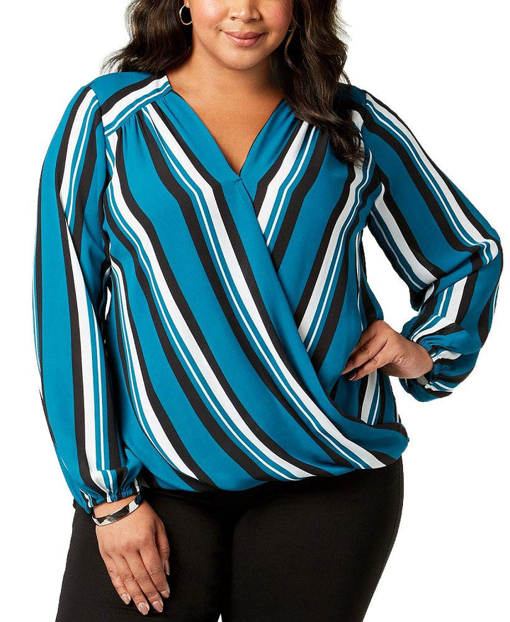 Plus Size Striped Surplice Top