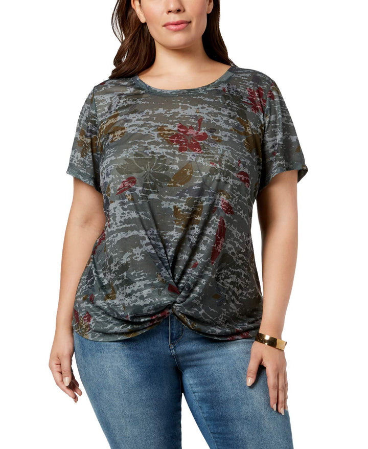 Style & Co Plus Size Printed Twist Front Top