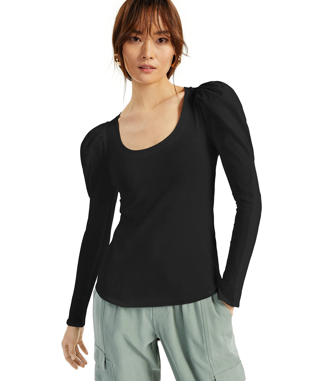 INC International Concepts Plus Size Cotton Puff Sleeve Top