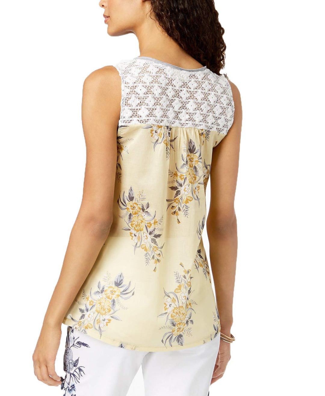 Style & Co Petite Cotton Printed Crochet Back Top