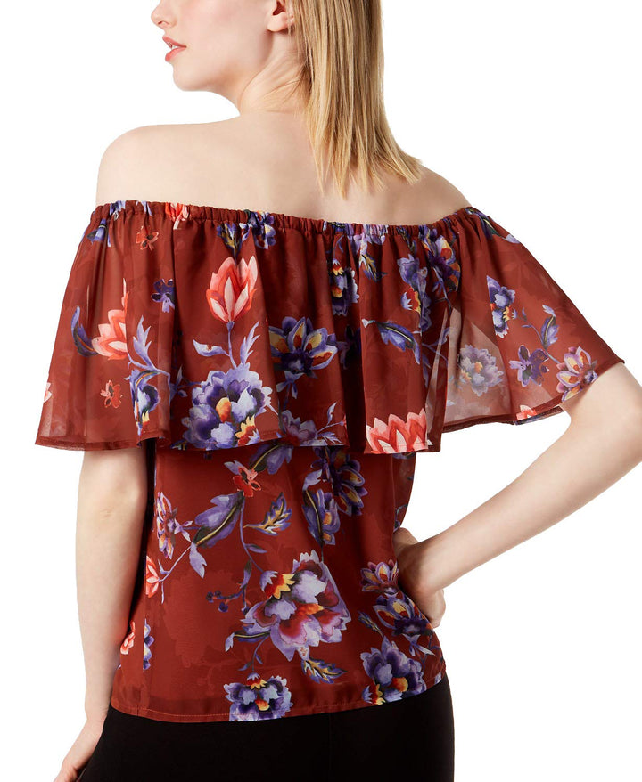 Bar III Printed Off The Shoulder Flounce Top