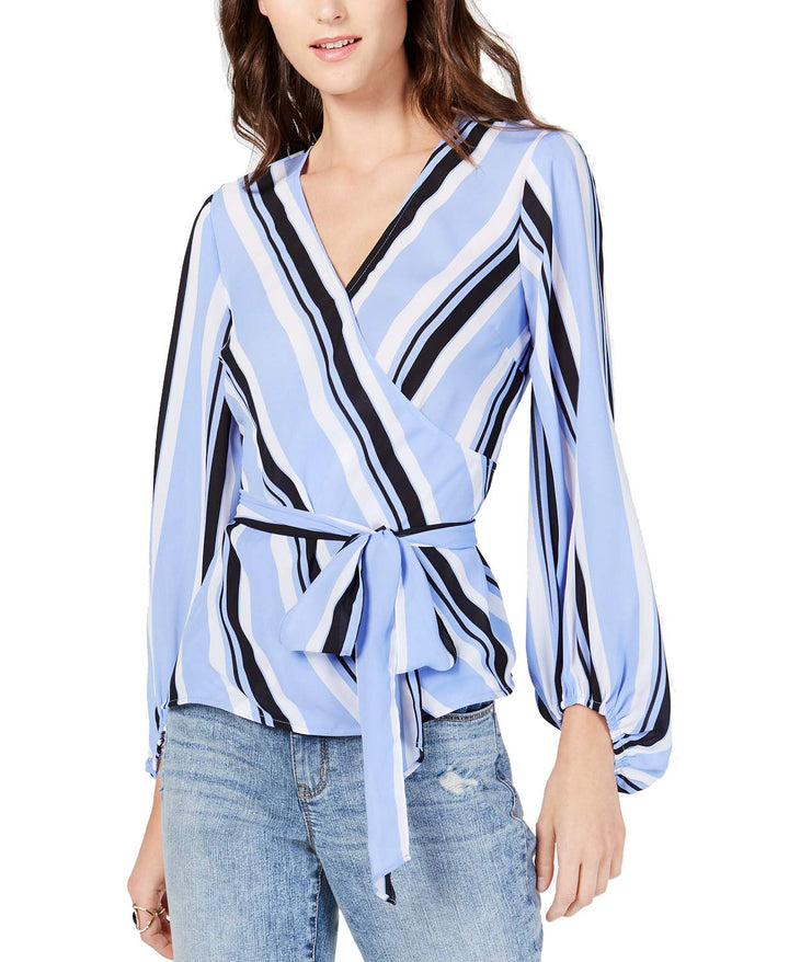 I.N.C Petite Striped Wrap Top
