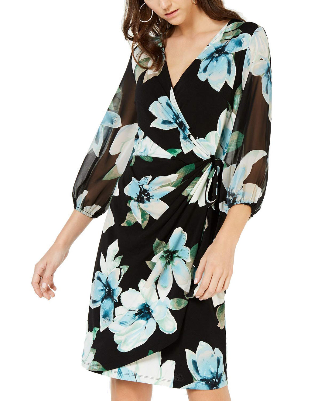 I.N.C. Floral Woven Faux-Wrap Dress