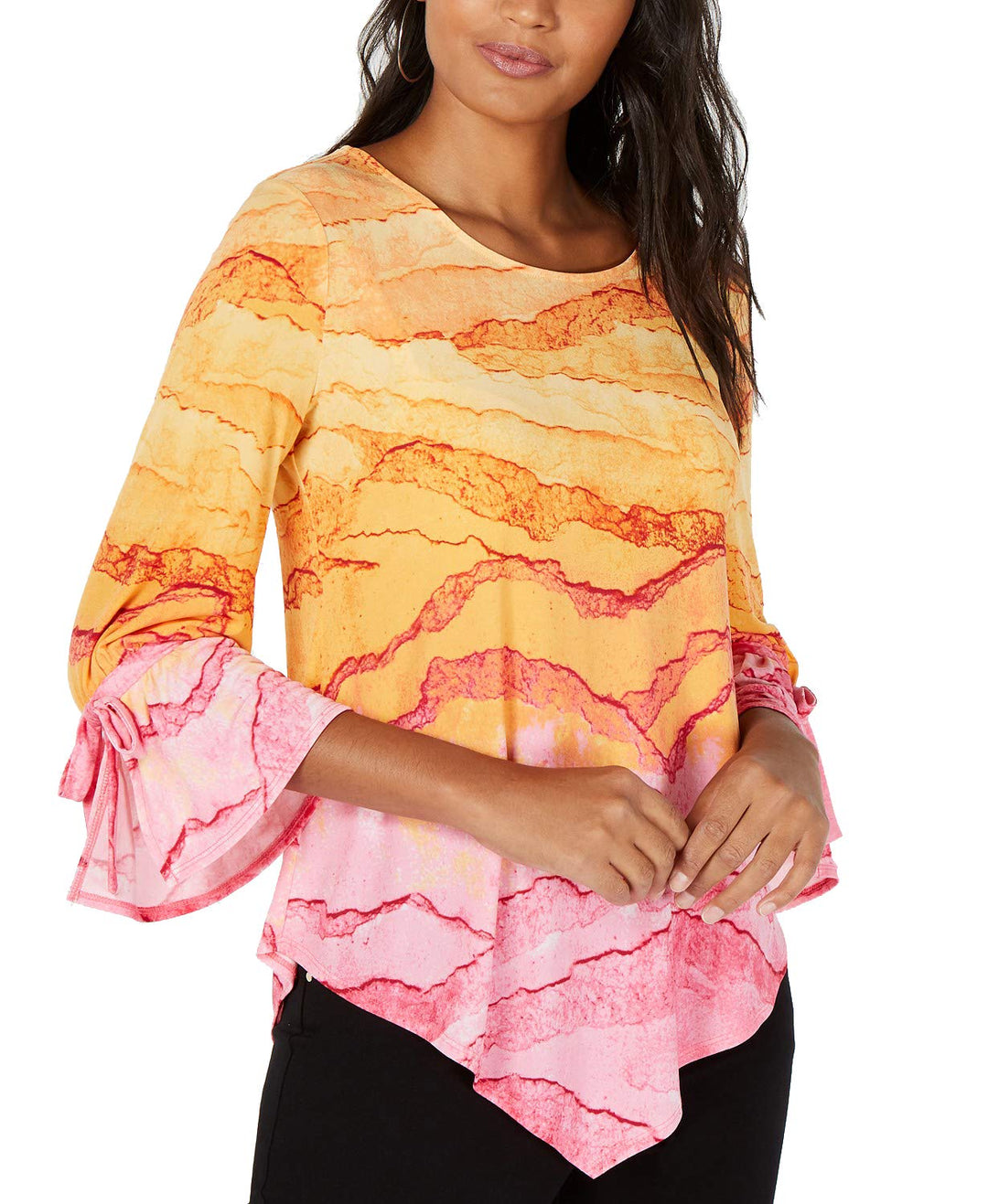 Petite Tie-Sleeve V-Hem Top