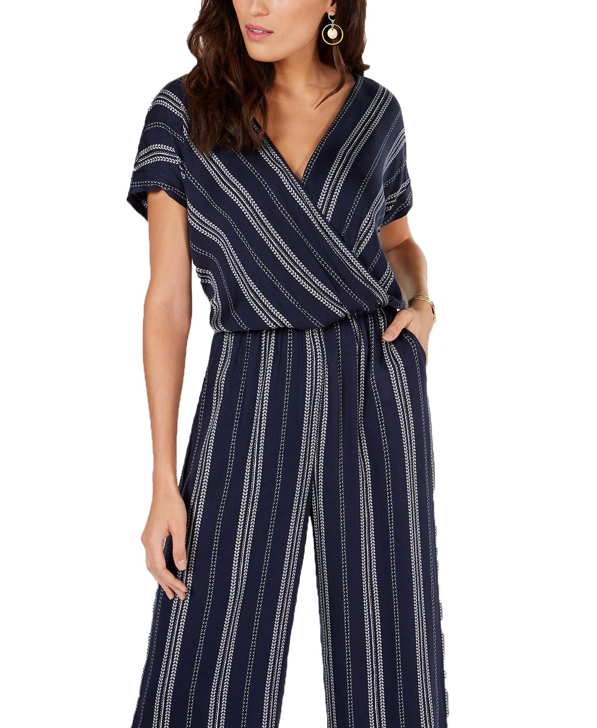 Style & Co Striped V Neck Jumpsuit