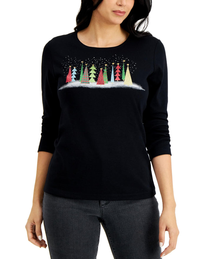 Karen Scott Petite Holiday Graphic Print Top
