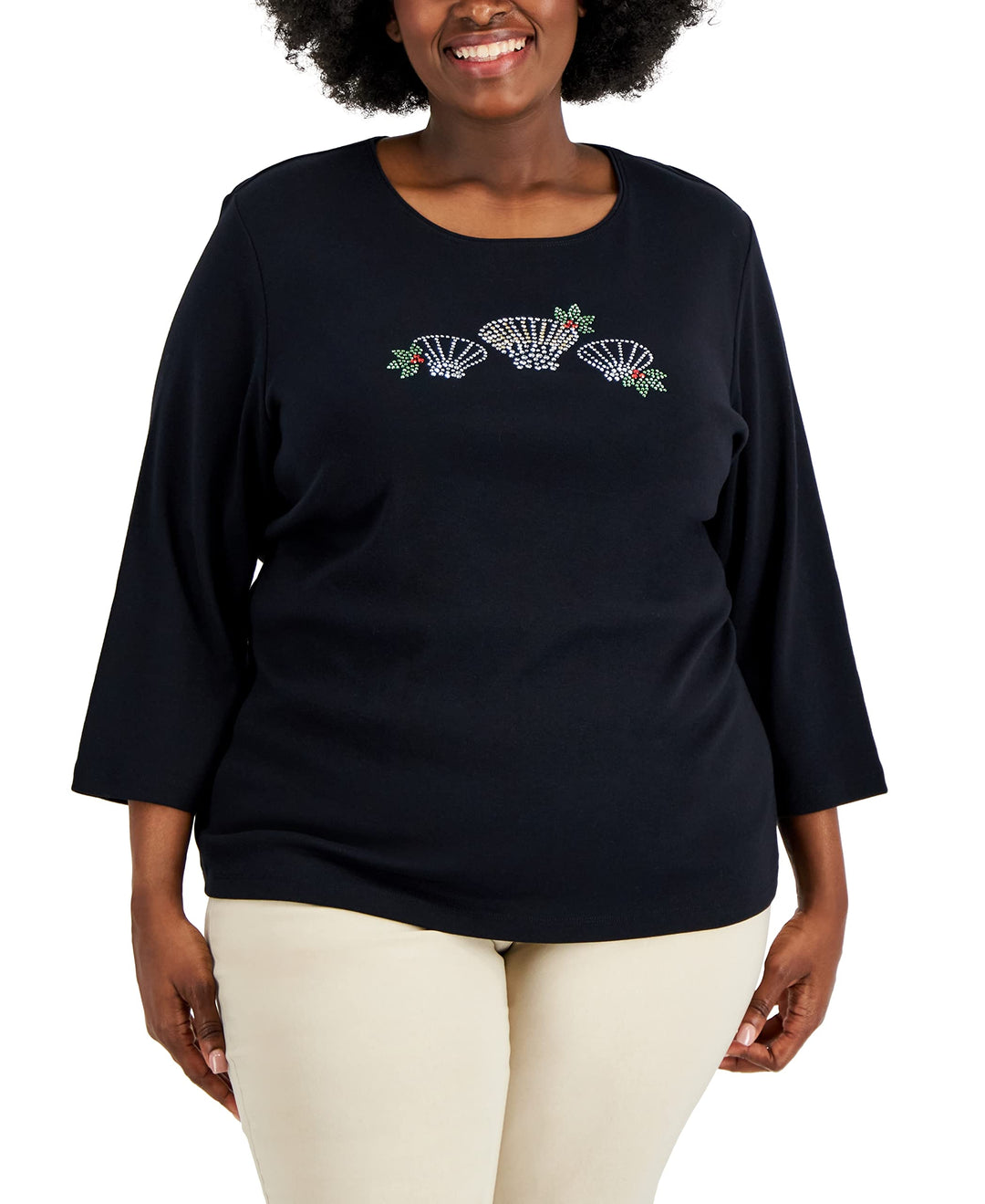 Karen Scott Plus Size Rhinestone Seashell Graphic Top