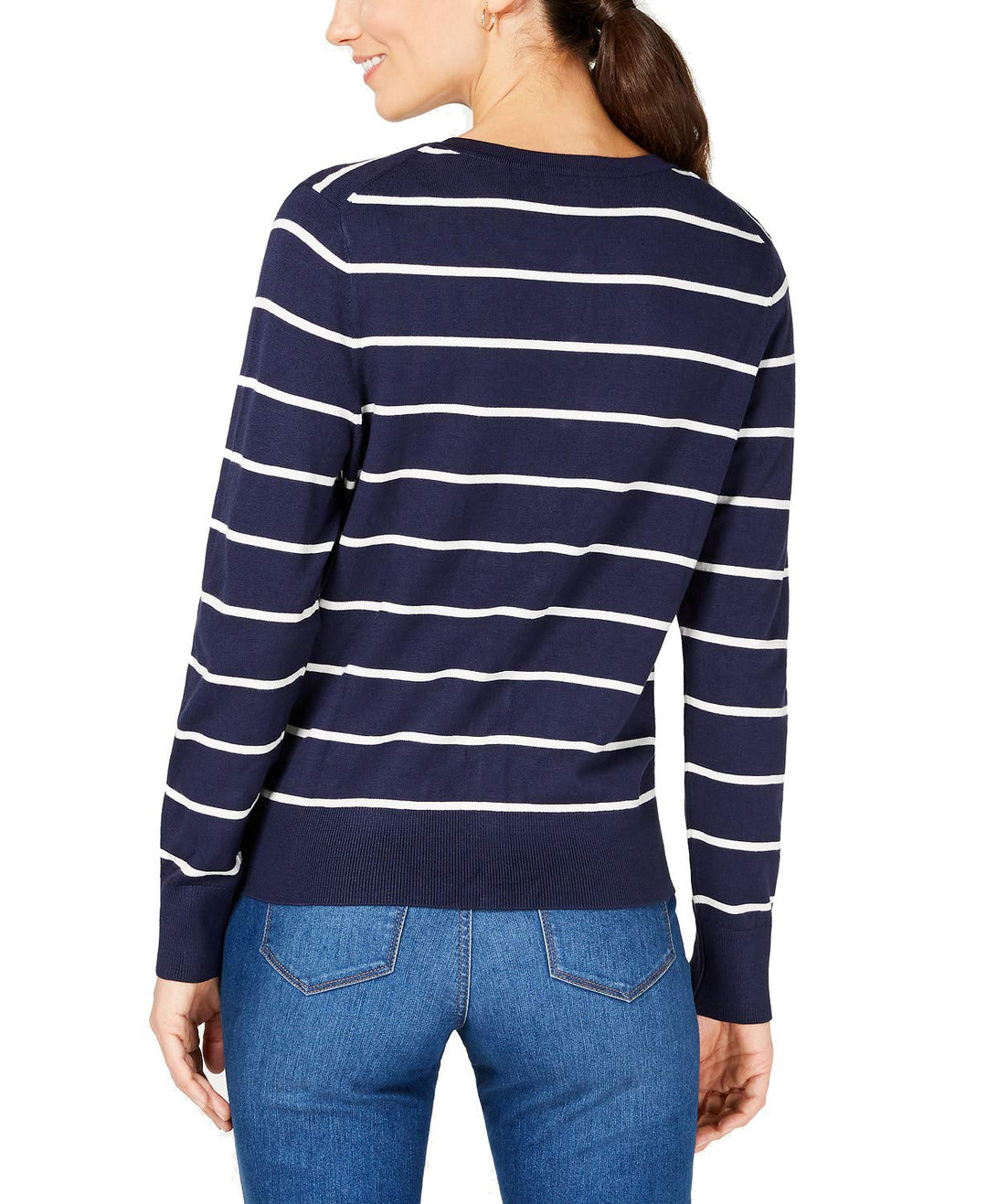 Charter Club Faux Pearl Button Striped Cardigan