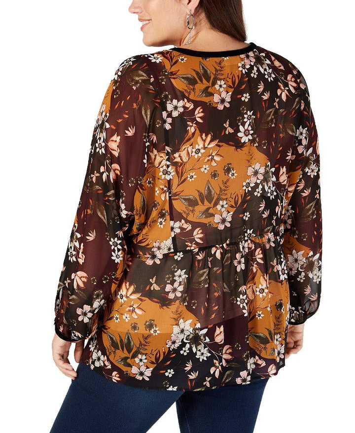 Plus Size Printed Sheer Blouse