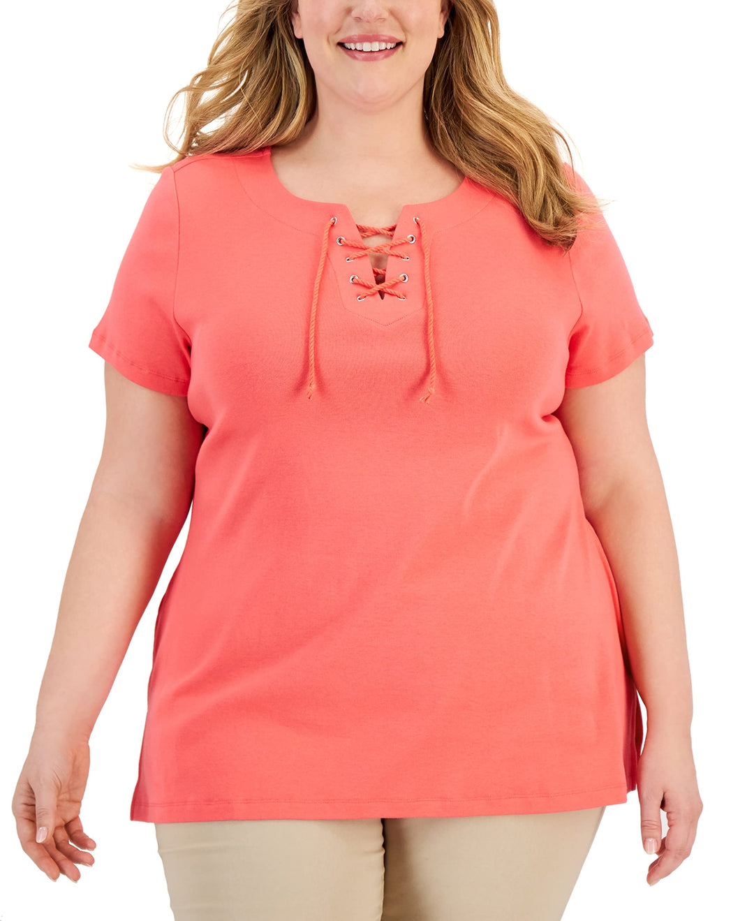 Karen Scott Plus Size Cotton Lace Up Tunic