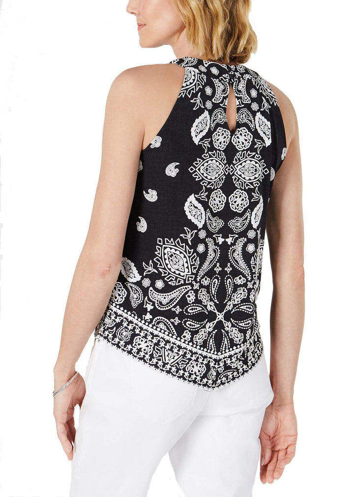 INC Womens Paisley Tank Halter Top Black L
