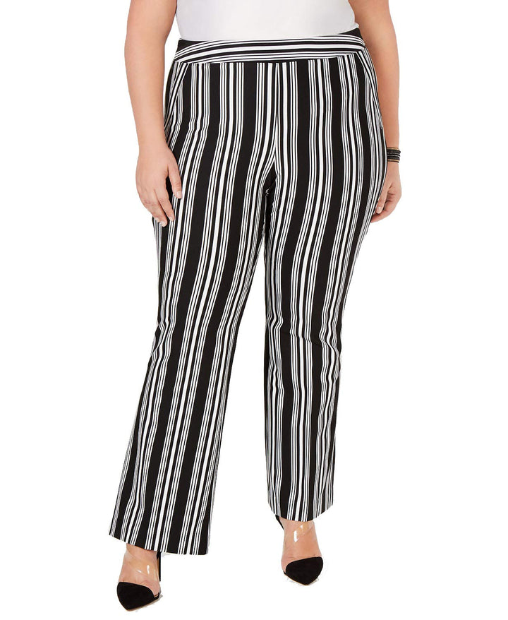 I.N.C. Plus Size Striped Ponte-Knit Boot-Cut Pants