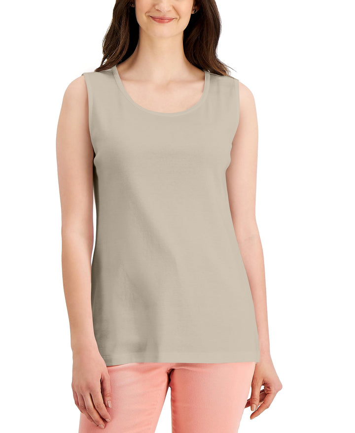 Karen Scott Womens Short Sleeve Cotton Tunic Tank Top