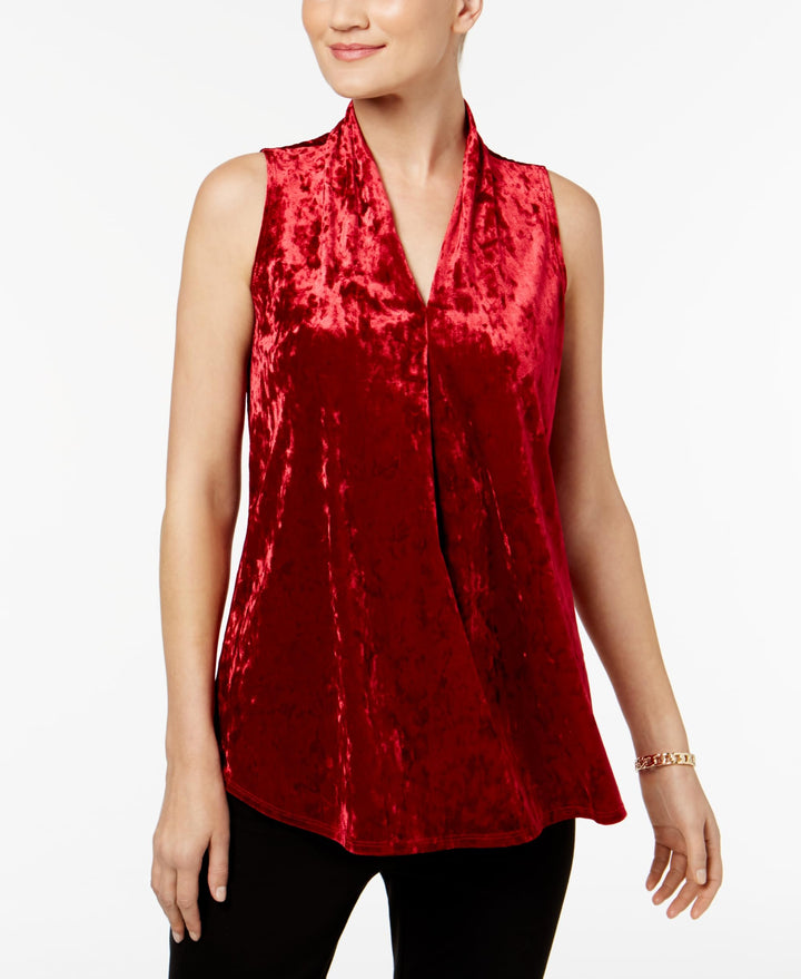 NY Collection Velvet Pleated Top