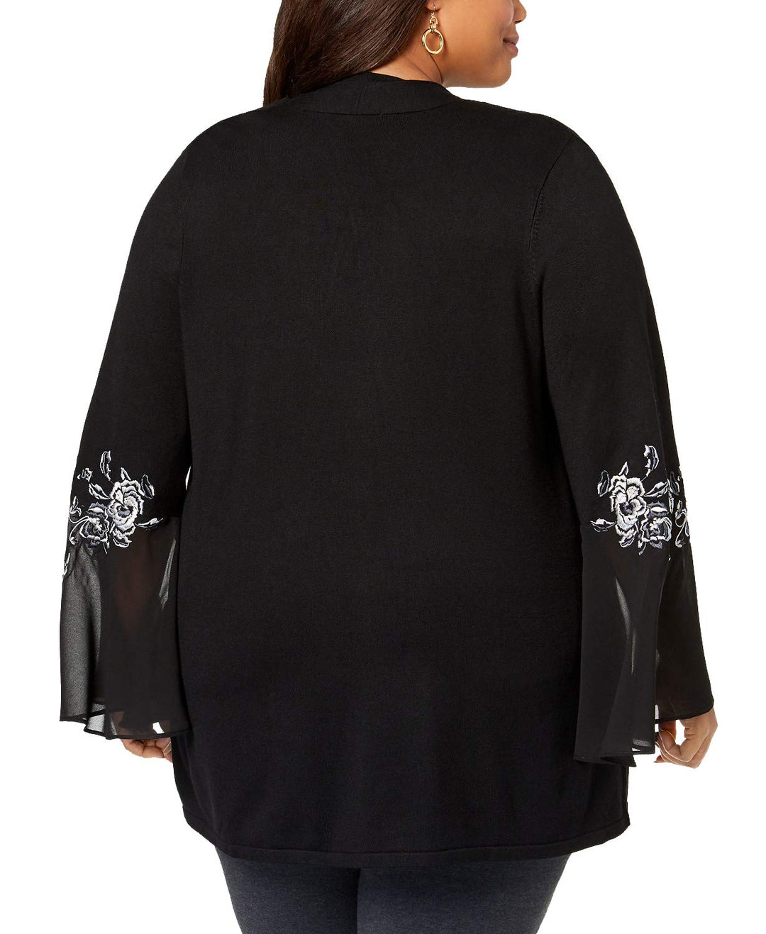Alfani Plus Size Embroidered Chiffon Sleeve Cardigan