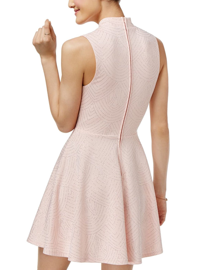 City Studios Juniors Mock Neck Glitter Skater Dress