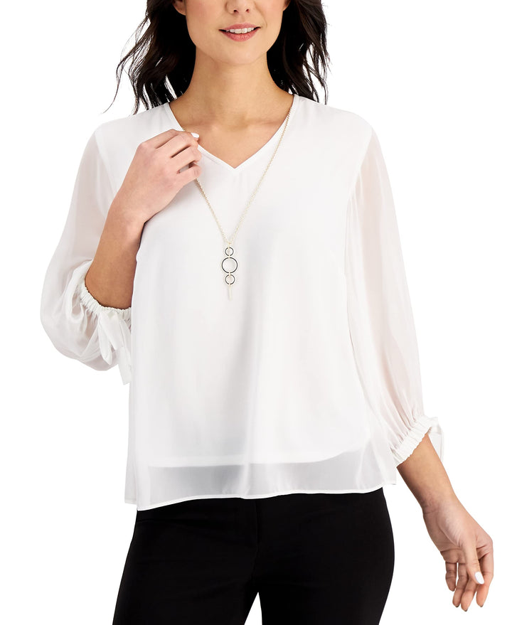 JM Collection Tie Sleeve Necklace Top