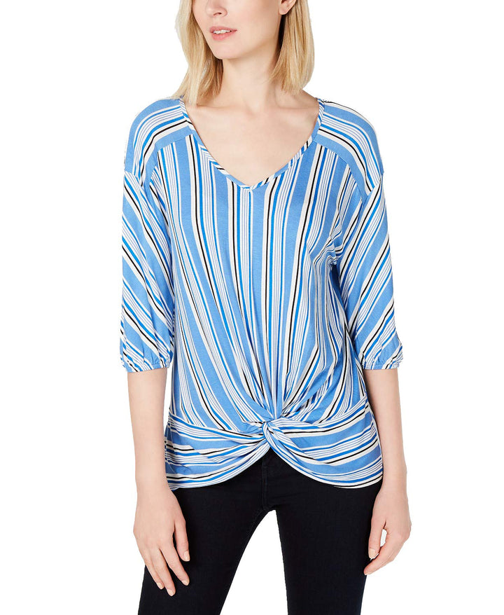 NY Collection Petite Striped Twist Front Top