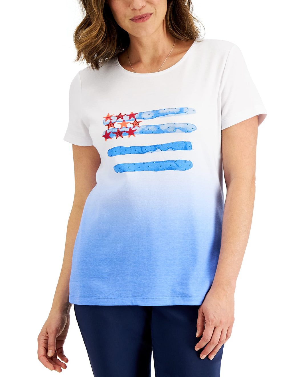 Karen Scott Womens Watercolor Flag Ombre Top