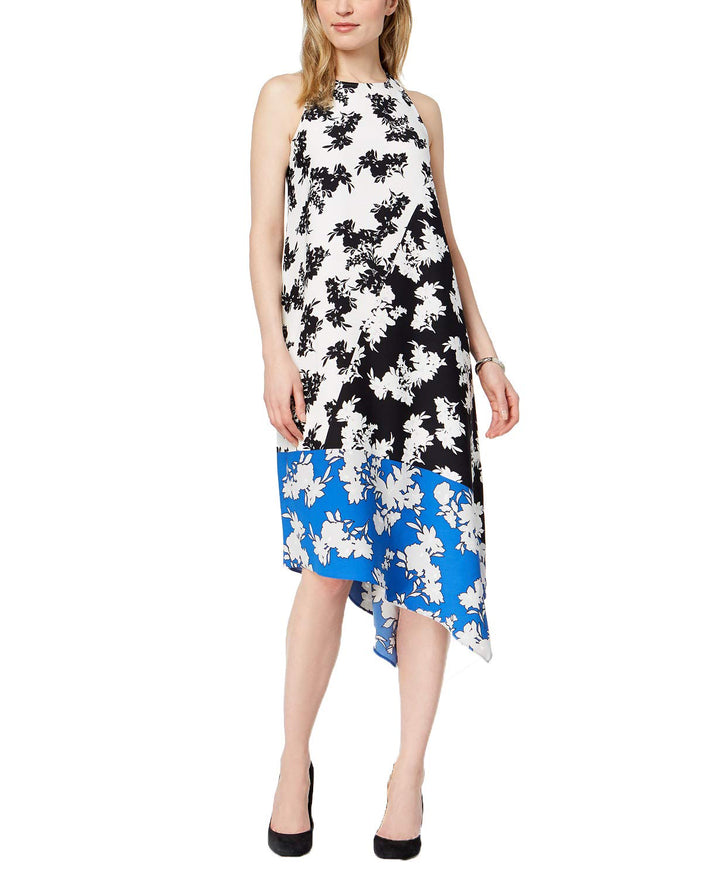 Alfani Petite Colorblocked Print Asymmetrical Dress