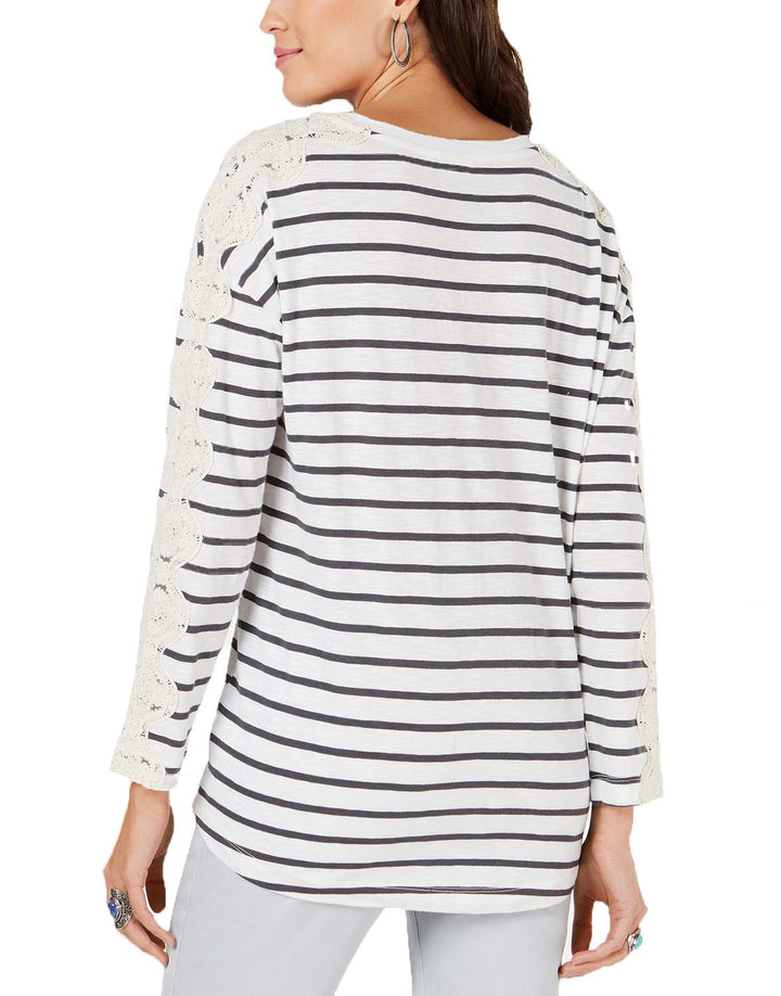 Style & Co Striped Lace Trim Top