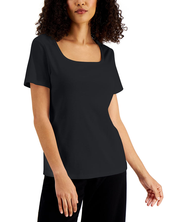 Karen Scott Solid Square Neck Cotton Top