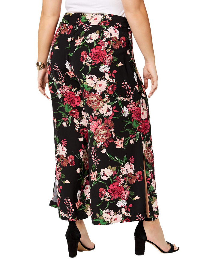 Plus Size Printed Cropped Wide Leg Pants