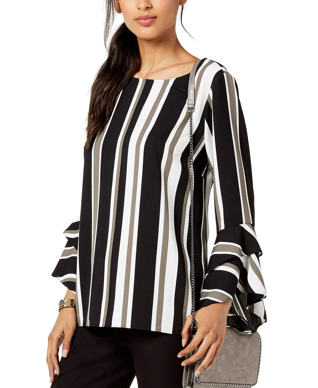 Striped Ruffled-Sleeve Top
