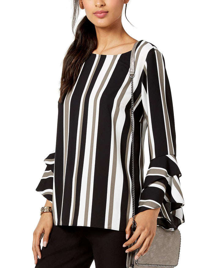 Striped Ruffled-Sleeve Top