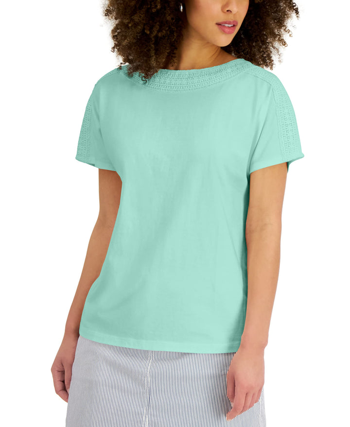 Karen Scott Womens Crochet Trim Top