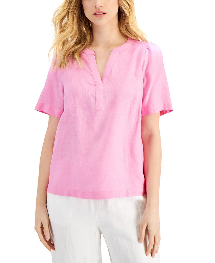 Charter Club Linen Split-Neck Top