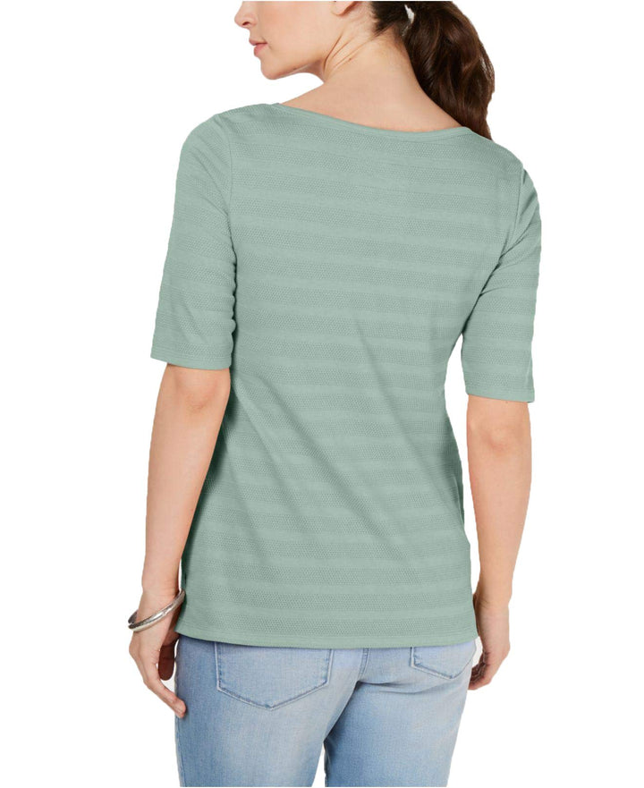 Charter Club Cotton Texture Striped Elbow Sleeve Top