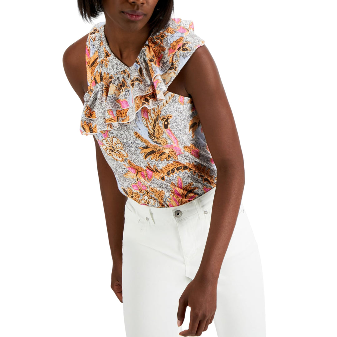 INC International Concepts Cotton Asymmetrical Ruffled Top