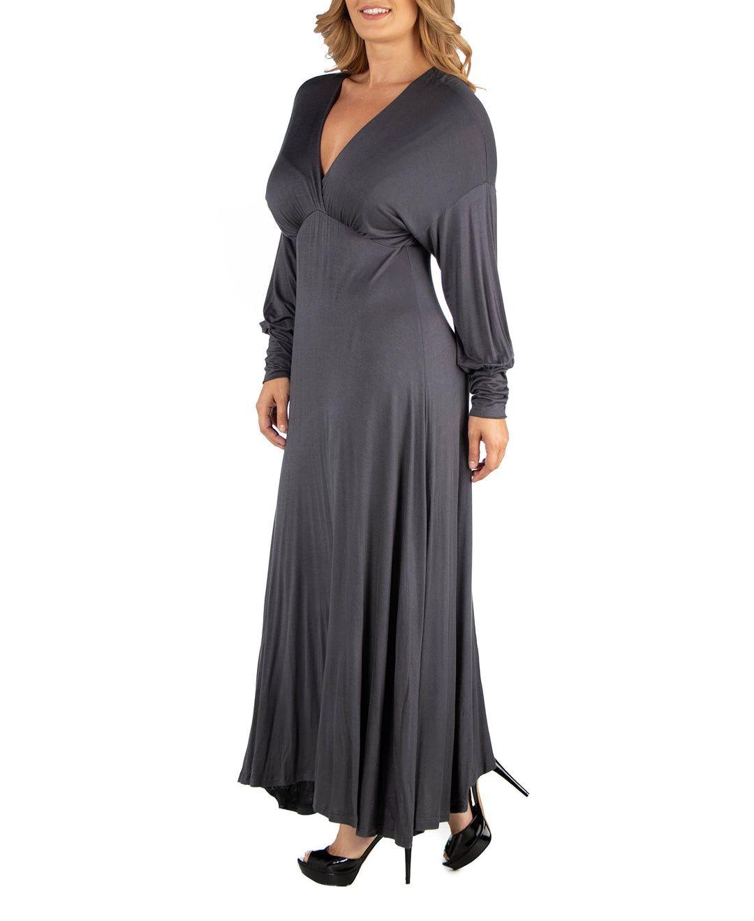 24seven Comfort Apparel Formal Long Sleeve Plus Size Maxi Dress