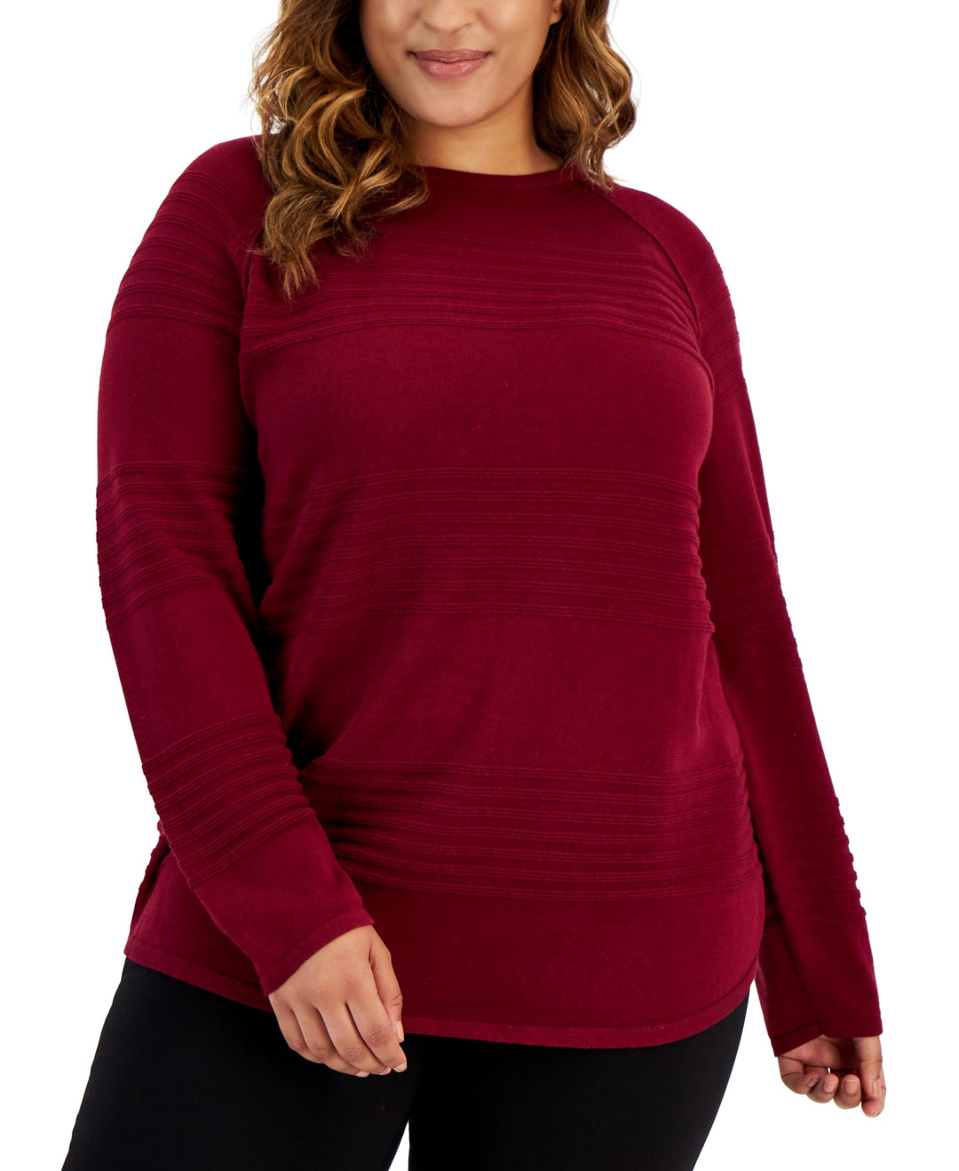 Plus Size Cotton Curve-Hem Sweater