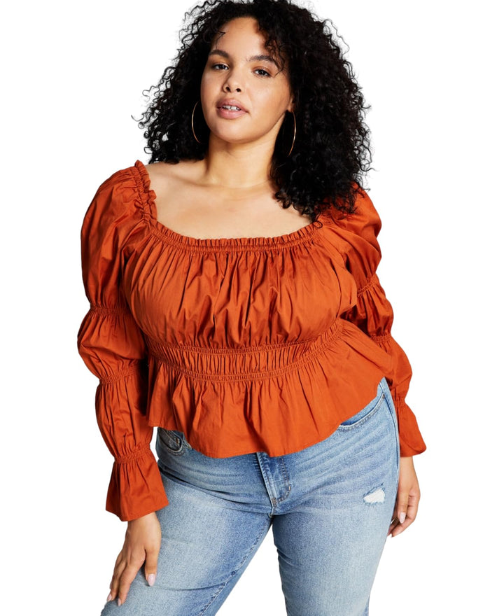 Now This Trendy Plus Size Ruched Poplin Shirt
