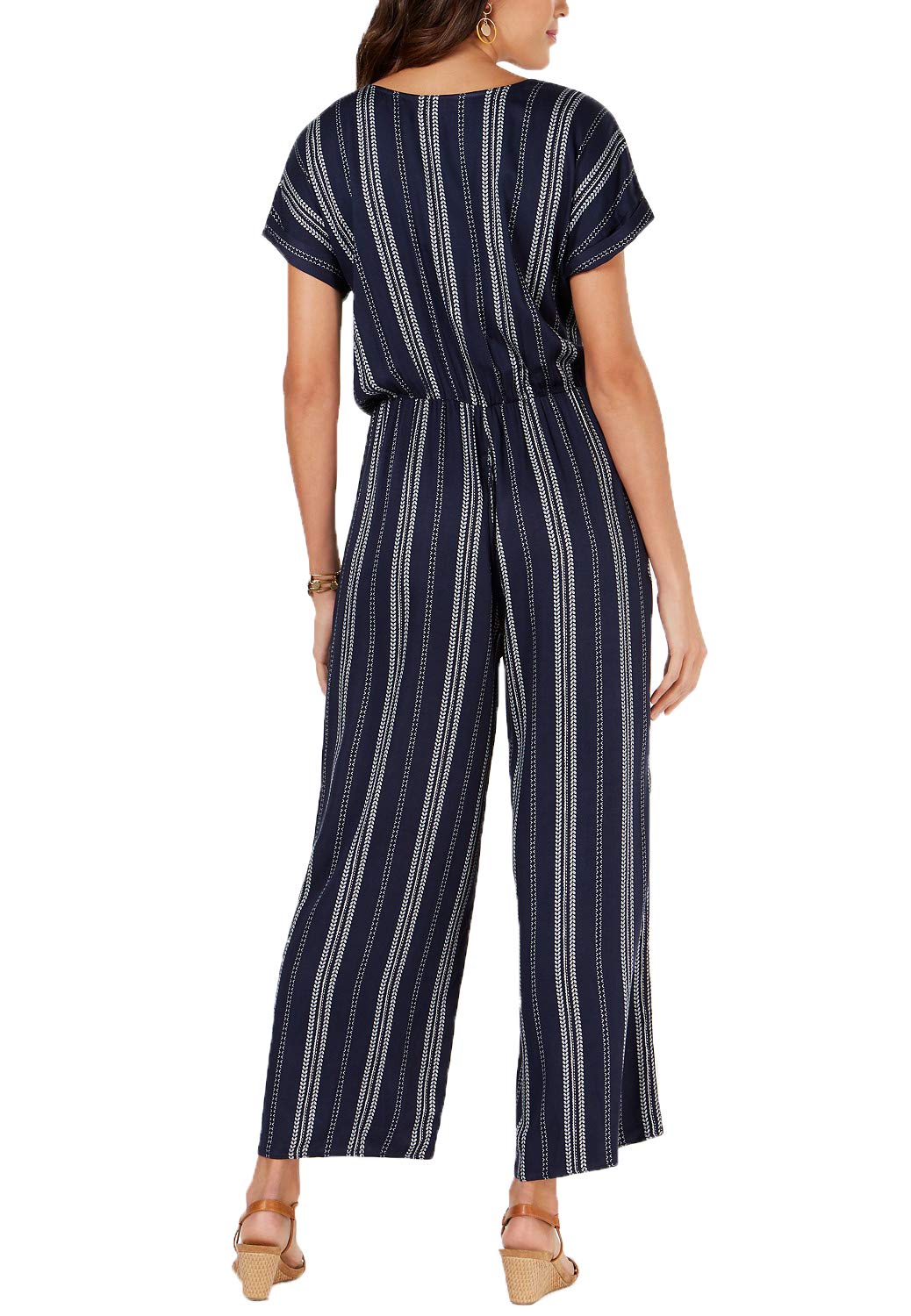 Style & Co Striped V Neck Jumpsuit