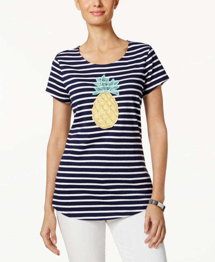 Charter Club Petite Striped Pineapple Graphic Top