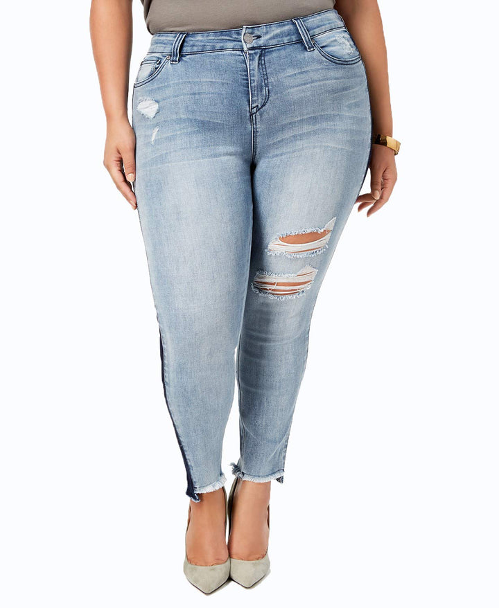 Celebrity Pink Trendy Plus Size Destructed Raw Hem Skinny Jeans