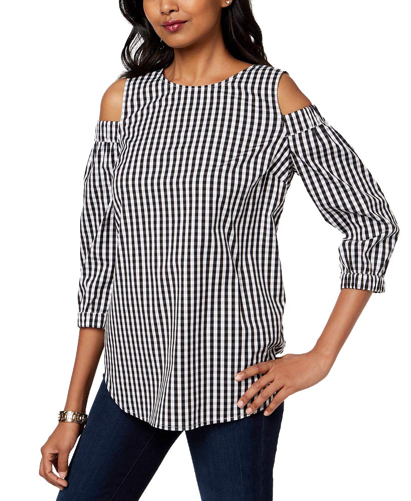 Charter Club Gingham Cold Shoulder Tunic