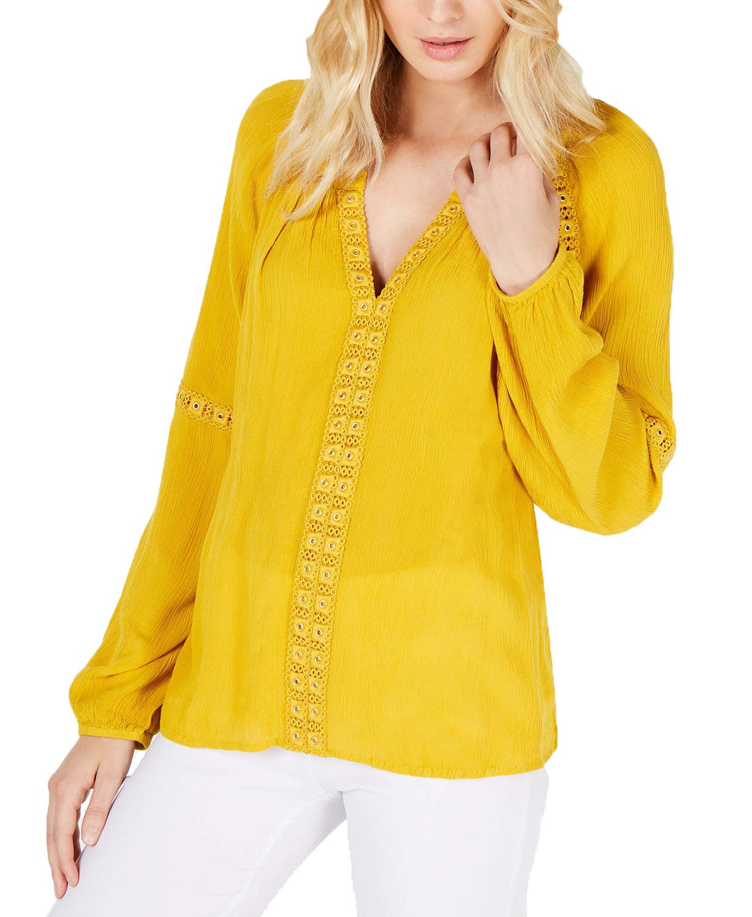 Grommet Trim Peasant Top