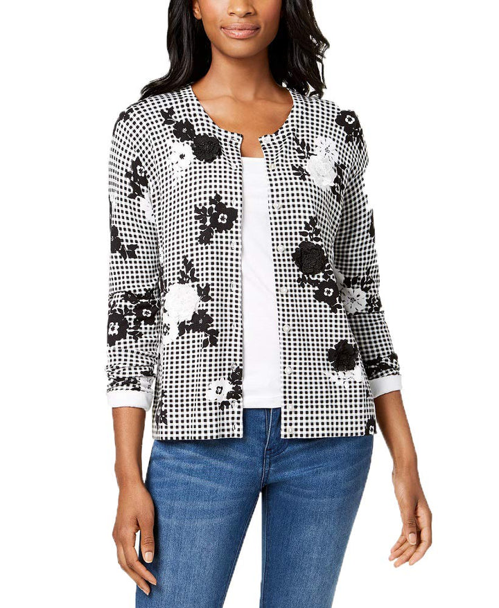 Charter Club Printed Appliqued Cardigan
