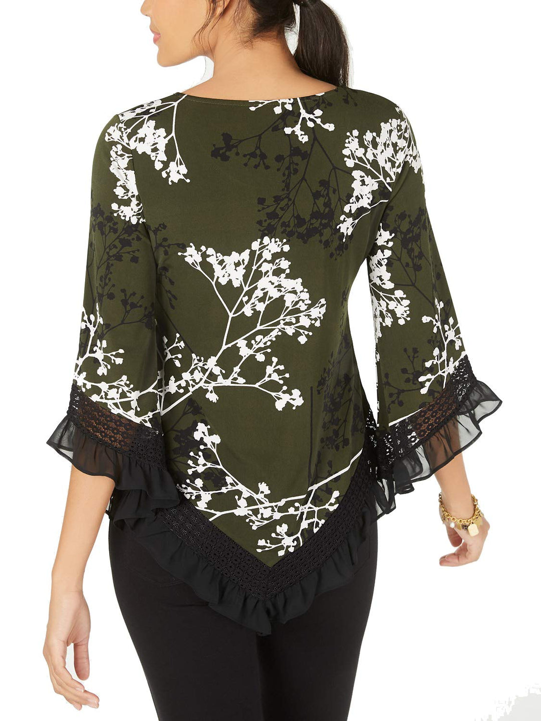 Petite Floral-Print Lace-Trim Top