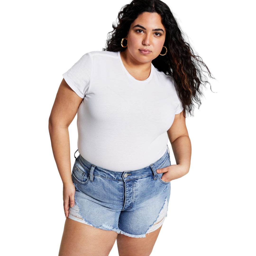 Now This Trendy Plus Size Distressed High Rise Denim Shorts