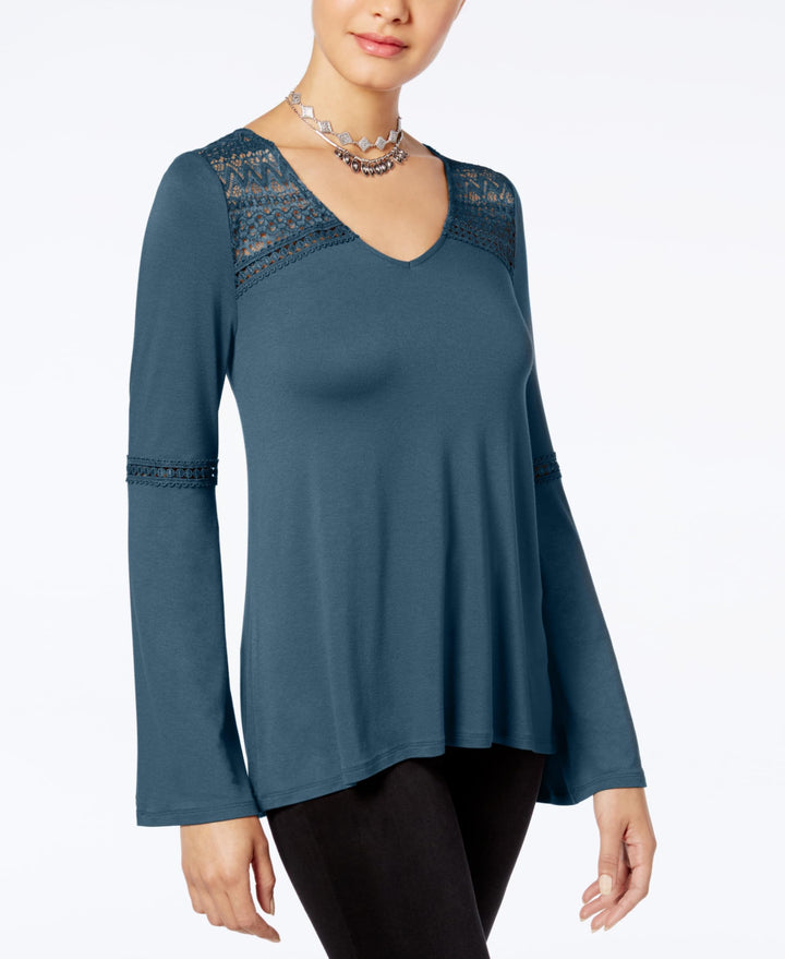 Hippie Rose Juniors Lace Trim Bell Sleeve Top